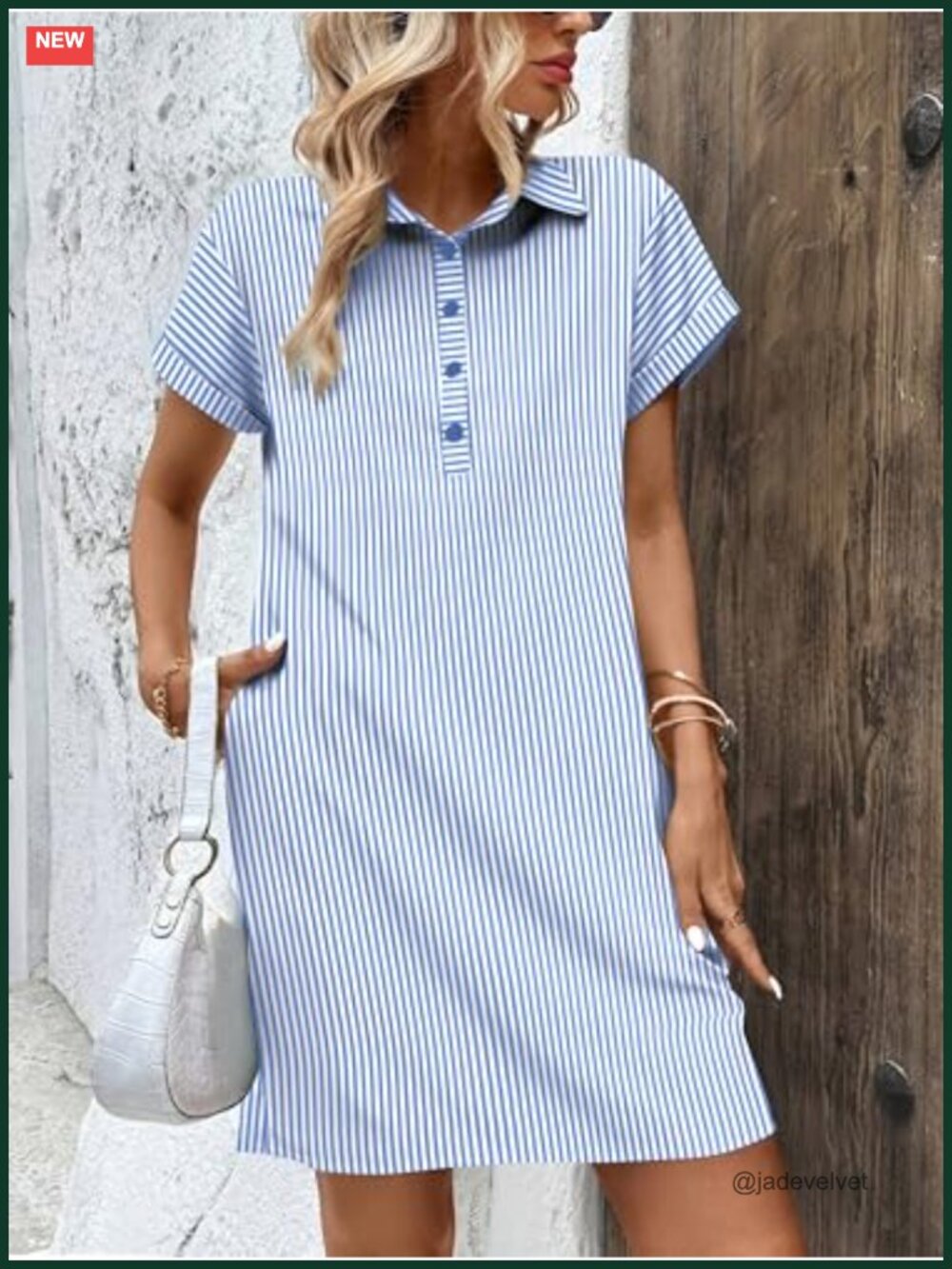 Cotton Button Down Shift Dress with Pockets Beach Cover Up - Picture 3 of 6